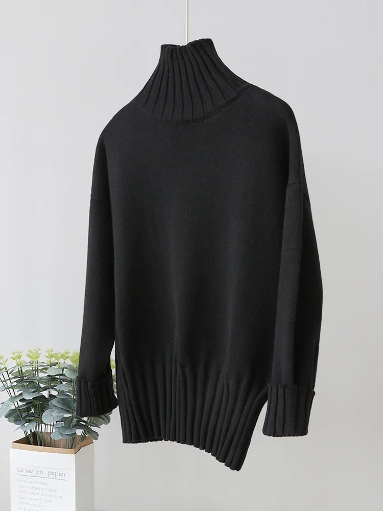 Oversized Knitted Turtleneck Pullover For Women - Polendo Design