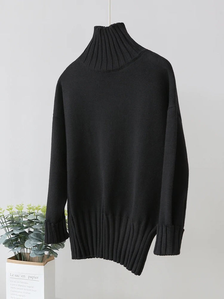 Oversized Knitted Turtleneck Pullover For Women - Polendo Design
