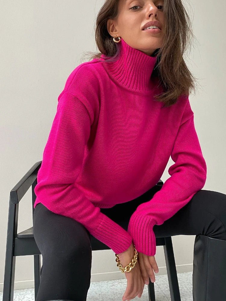 Oversized Knitted Turtleneck Pullover For Women - Polendo Design