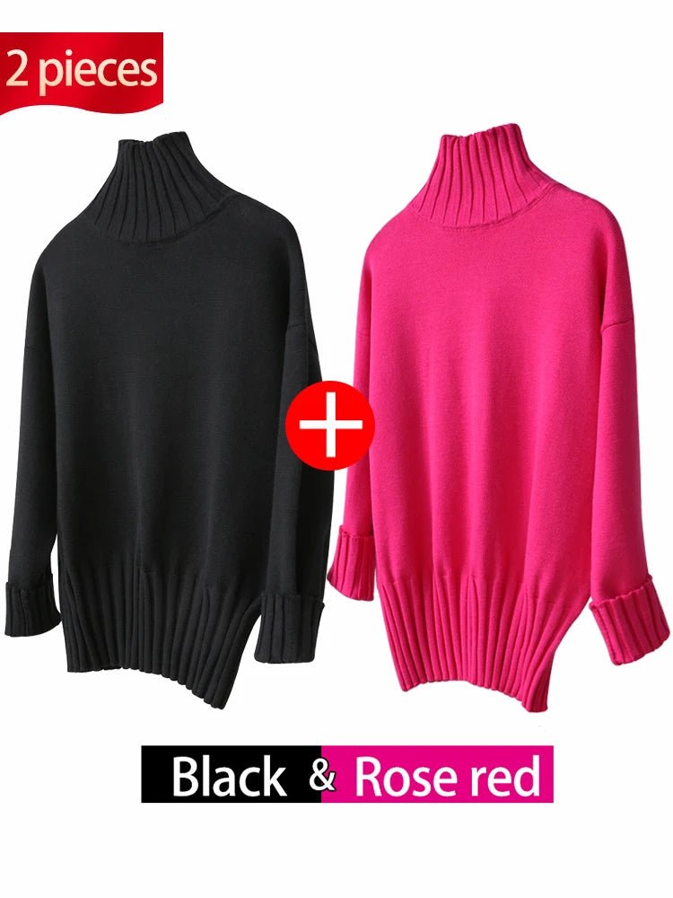 Oversized Knitted Turtleneck Pullover For Women - Polendo Design