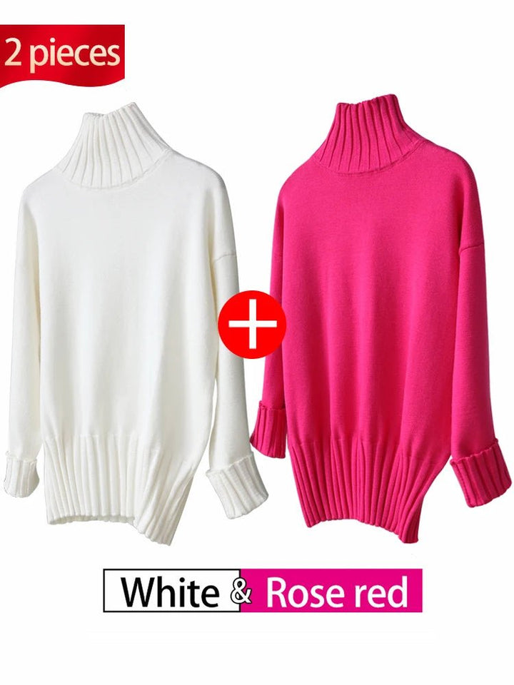 Oversized Knitted Turtleneck Pullover For Women - Polendo Design