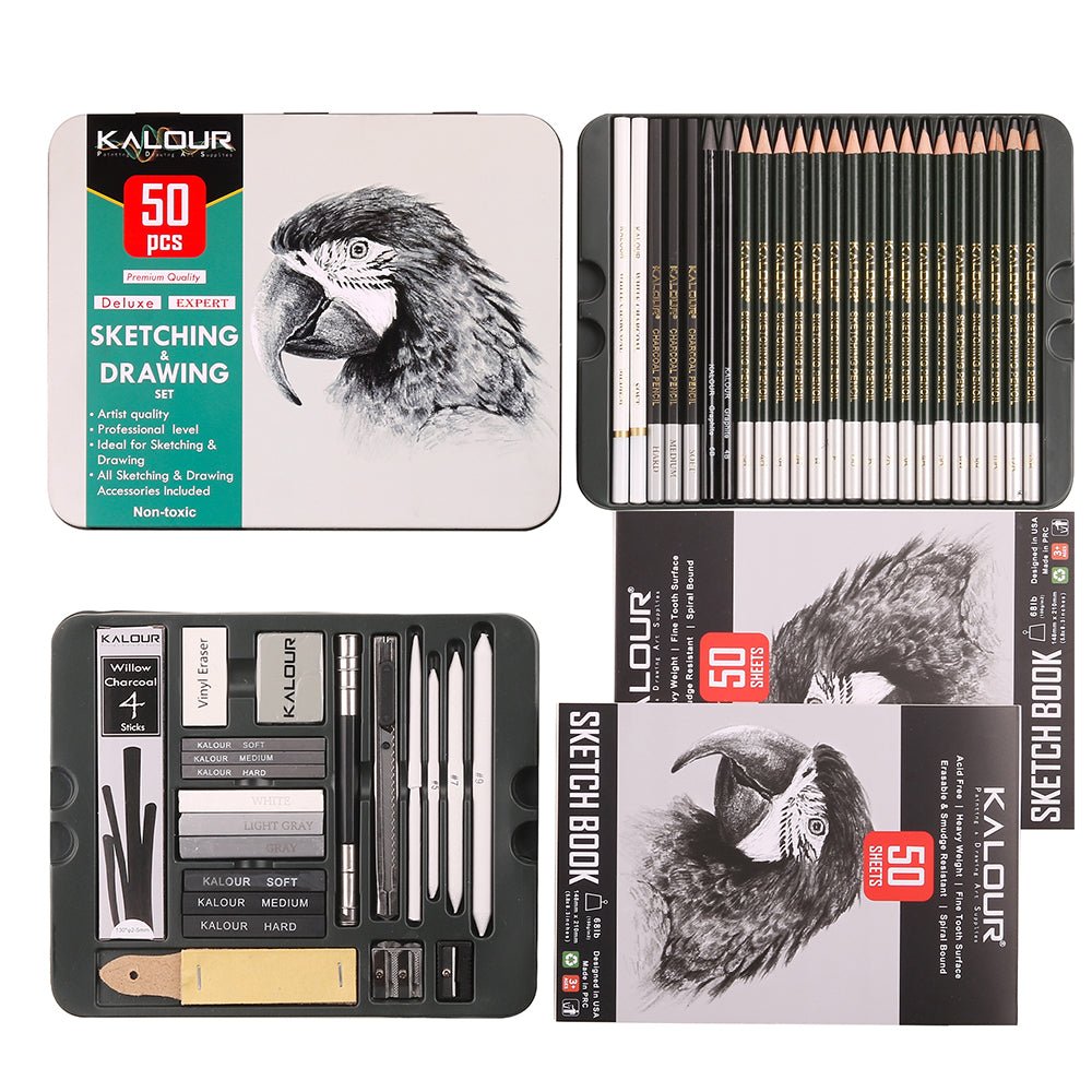 Professional 52-Piece Charcoal & Sketching Pencil Set - Polendo Design