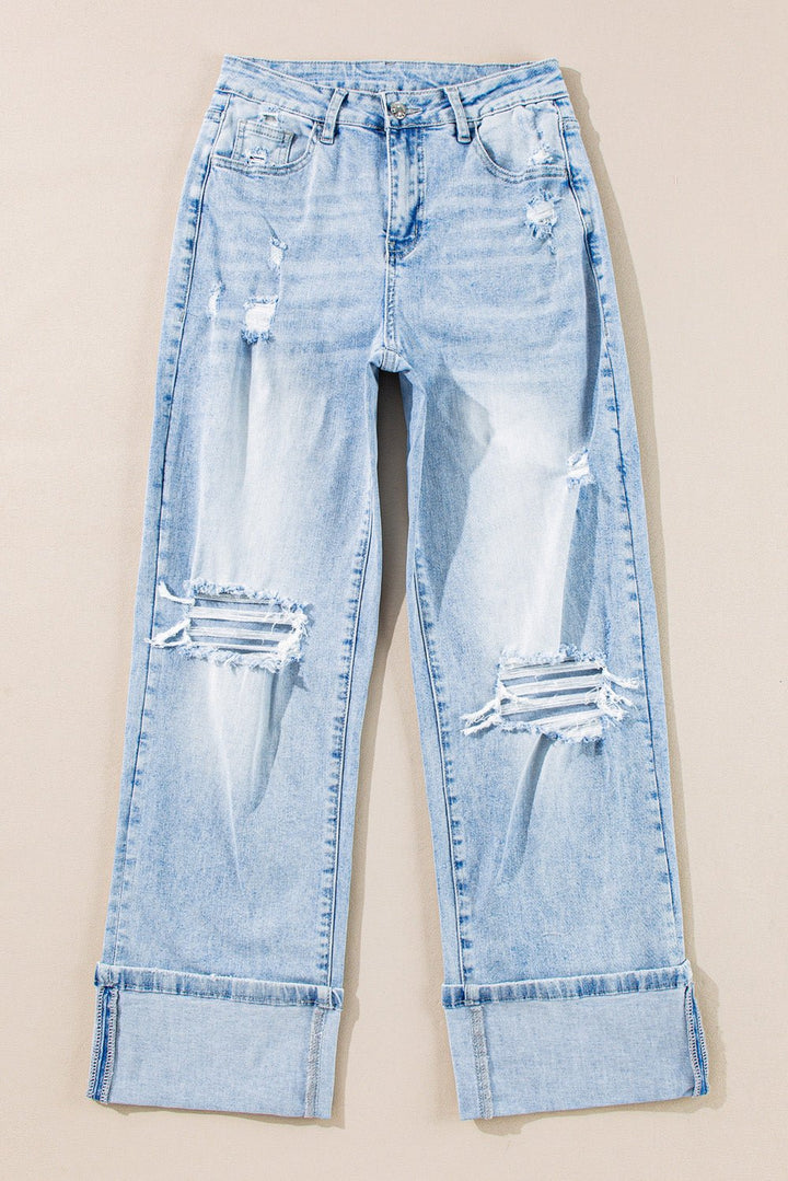 Saige Wash Distressed Straight Jeans - Polendo Design