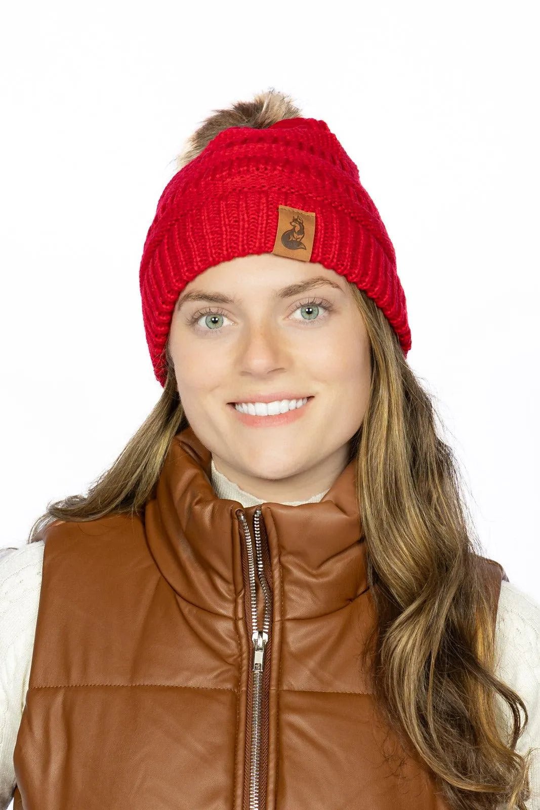 Scarlet Ribbed Beanie with Pom - Polendo Design