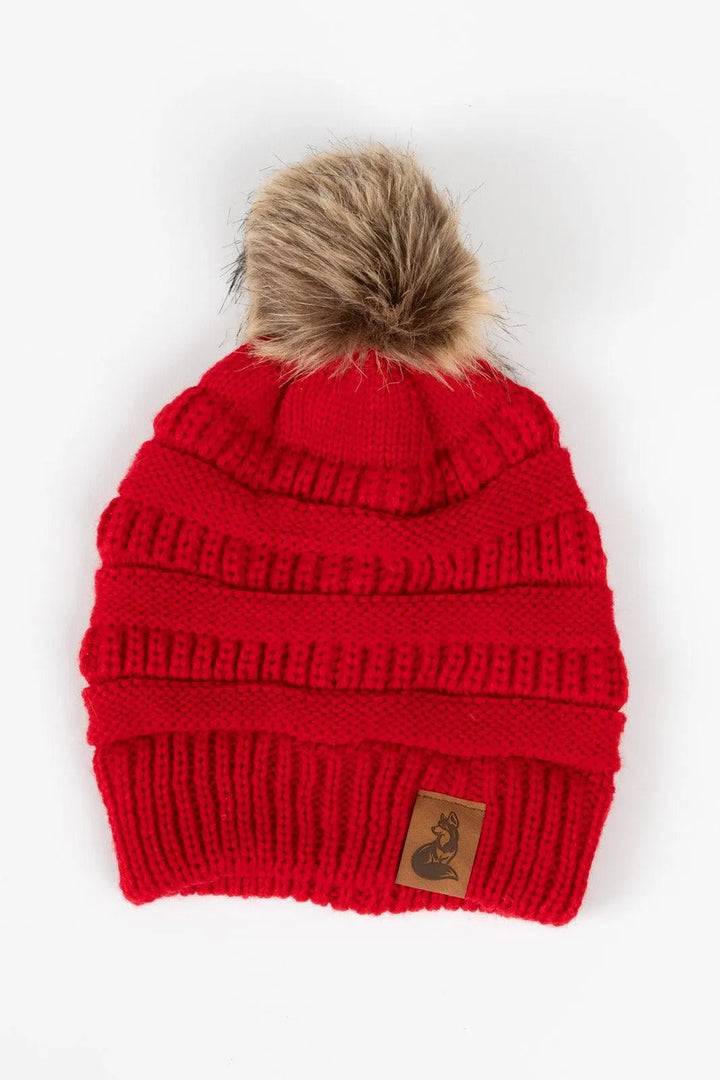 Scarlet Ribbed Beanie with Pom - Polendo Design