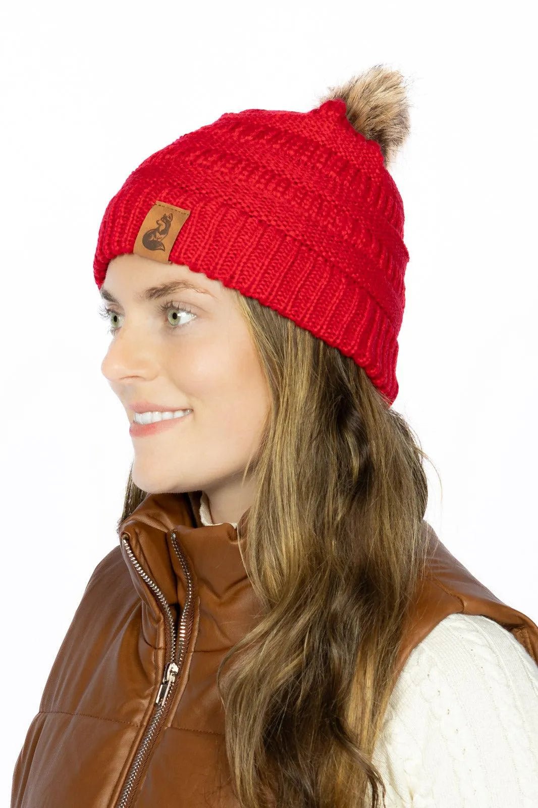 Scarlet Ribbed Beanie with Pom - Polendo Design