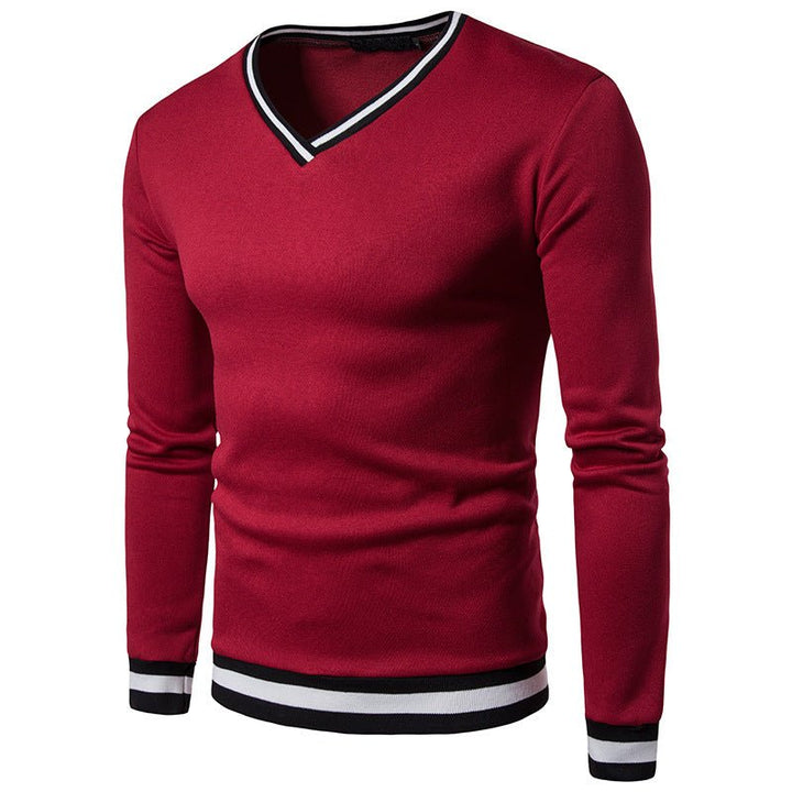 Spring Mens High Quality Long Sleeve Stitching V-Neck Sweater - Polendo Design V neck sweater
