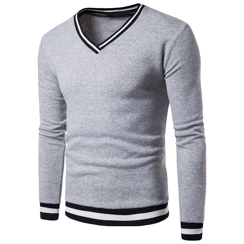 Spring Mens High Quality Long Sleeve Stitching V-Neck Sweater - Polendo Design V neck sweater