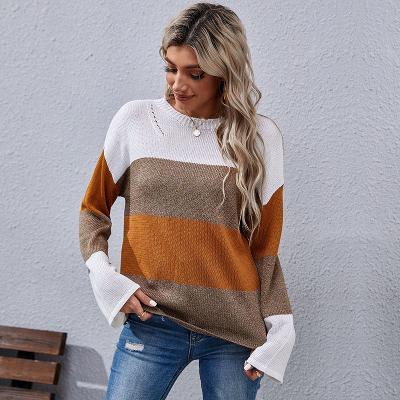 Striped Sweater Pullover For Women's - Polendo Design