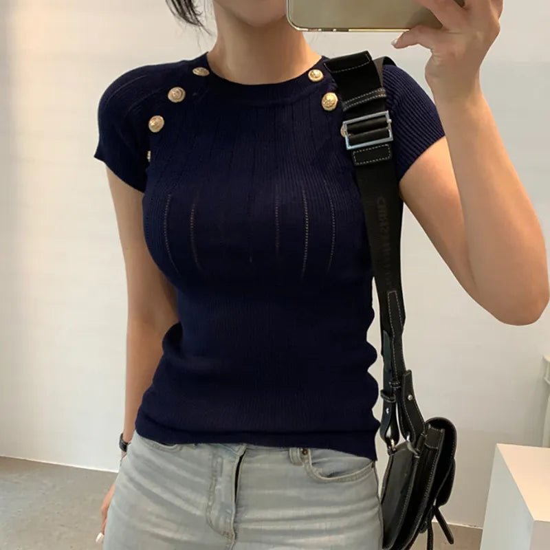 Summer Casual Tops: Knitted Jumper Office Lady Style - Polendo Design