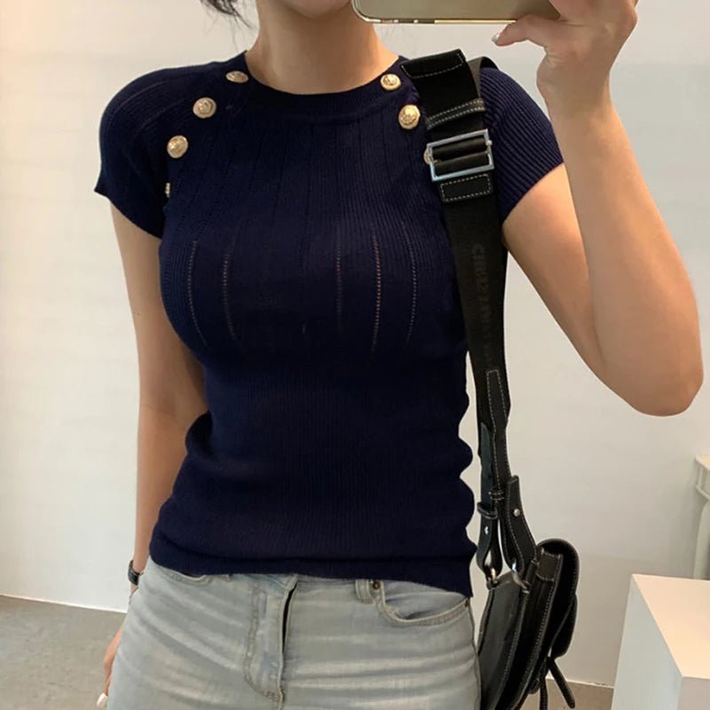 Summer Casual Tops: Knitted Jumper Office Lady Style - Polendo Design