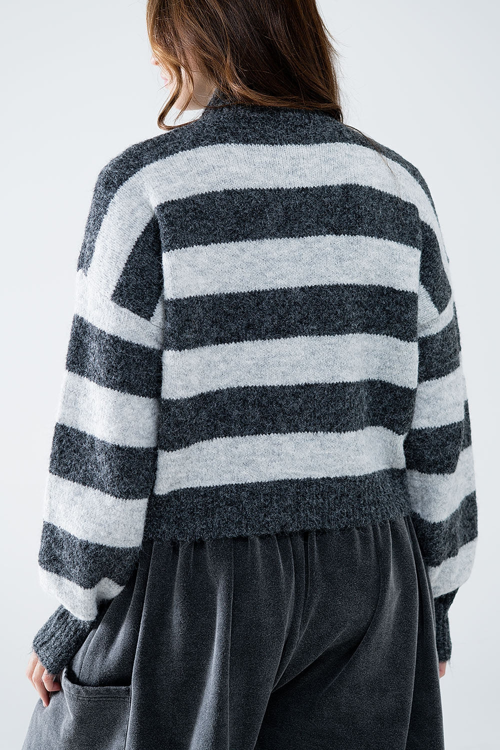 Classic Gray Striped Turtleneck Sweater