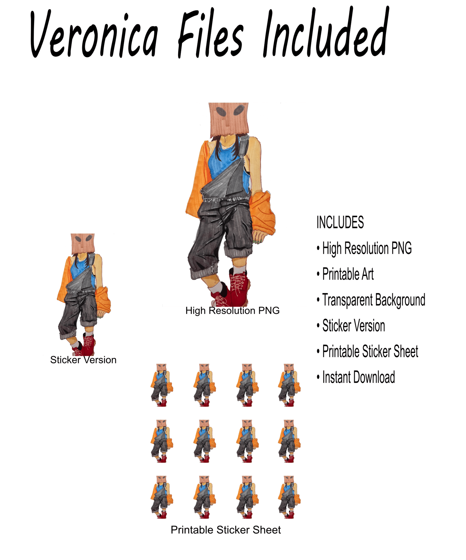 Veronica Full Character Pack – PNG Illustration & Sticker Assets - Polendo Design