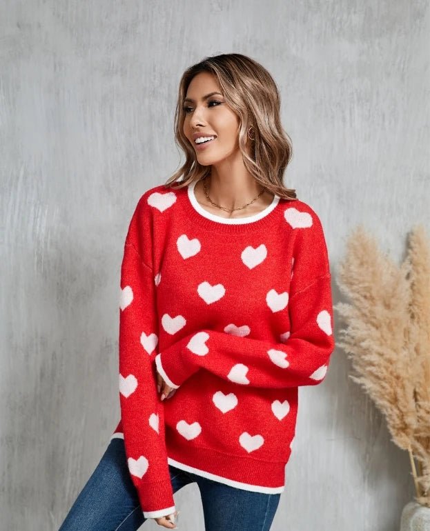 Women Valentine's Heart Sweater - Polendo Design