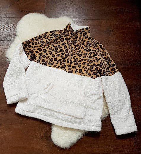 Women's Leopard Fleece Sweater Pullover - Polendo Design