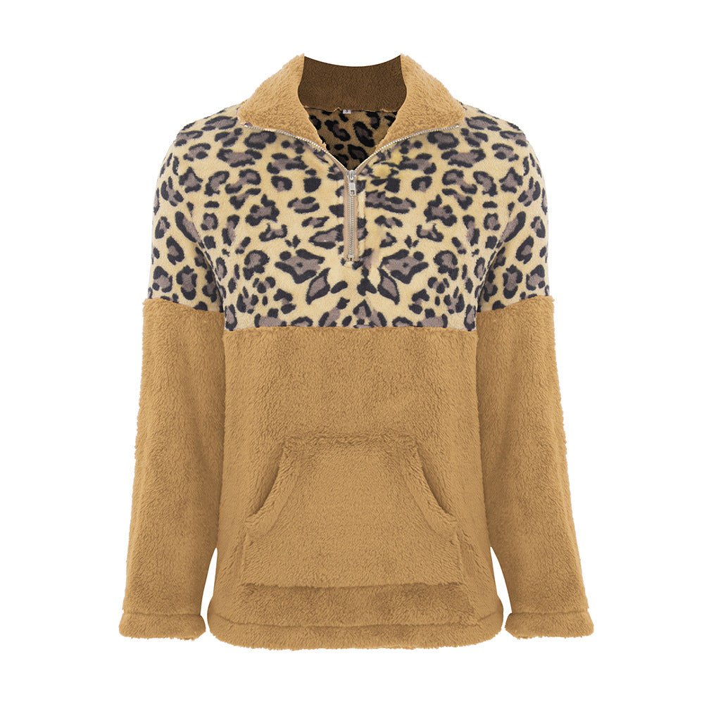 Women's Leopard Fleece Sweater Pullover - Polendo Design