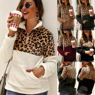 Women's Leopard Fleece Sweater Pullover - Polendo Design