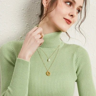 Women's Long Sleeve Turtleneck Pullover Sweater - Polendo Design