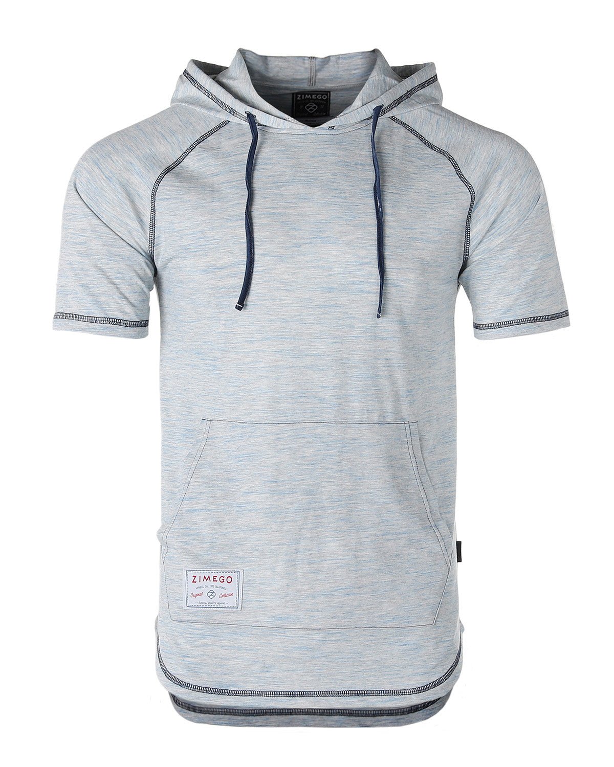 ZIMEGO Men's Short Sleeve Color Block Raglan Hoodie With Curved Hem - NAVY HEATHER - Polendo Design