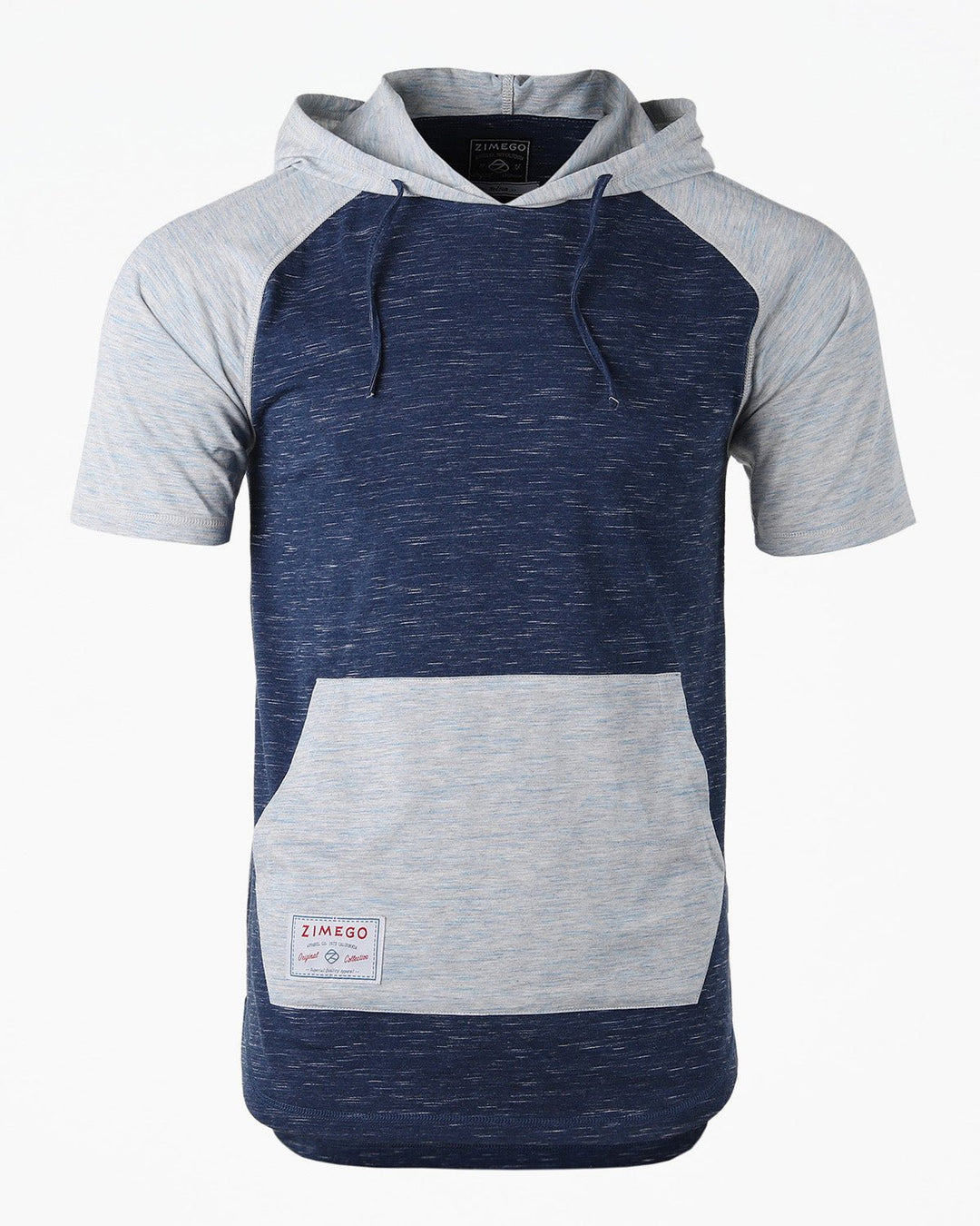 ZIMEGO Men's Short Sleeve Color Block Raglan Hoodie With Curved Hem - NAVY HEATHER - Polendo Design