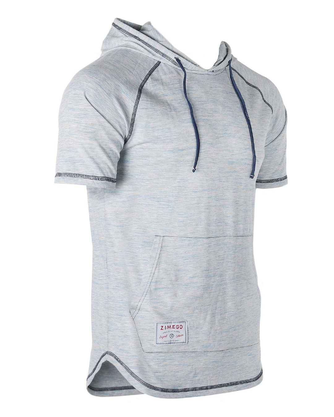 ZIMEGO Men's Short Sleeve Color Block Raglan Hoodie With Curved Hem - NAVY HEATHER - Polendo Design